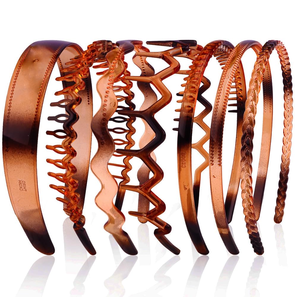 AHONEY 7 Pack Amber Brown Headbands set displayed