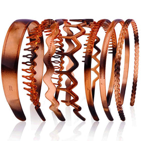AHONEY 7 Pack Amber Brown Headbands set displayed