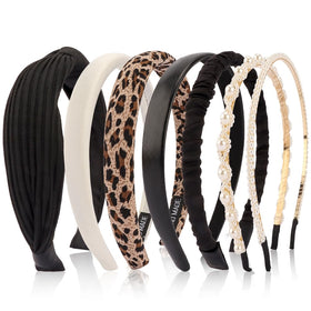 AHONEY 7 Pack Black Headbands assorted styles including cheetah print