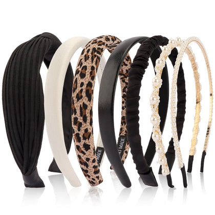 AHONEY 7 Pack Black Headbands assorted styles including cheetah print