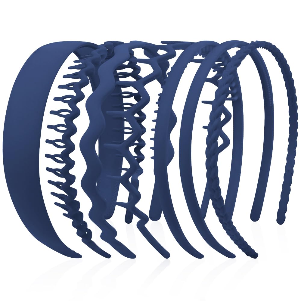 AHONEY 7 Pack Blue Headbands assorted styles front view