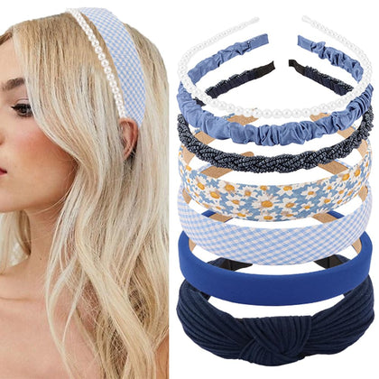 AHONEY 7 pack navy blue headbands assorted styles front view