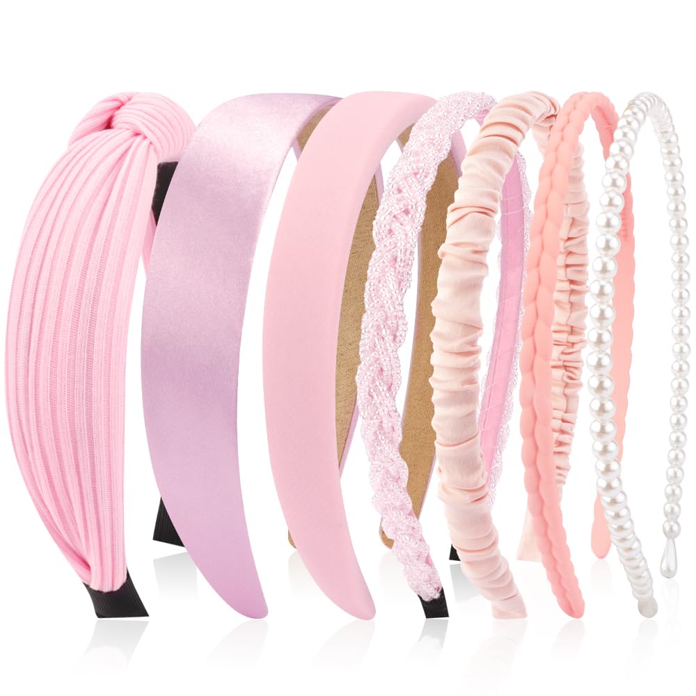 AHONEY 7 Pack Pink Headbands assorted styles front view