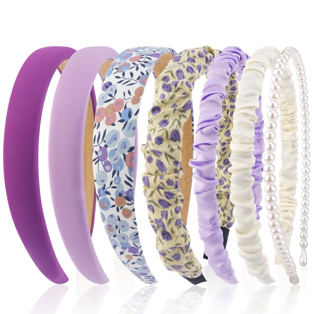 AHONEY 7 Pack Purple Headbands assorted styles front view