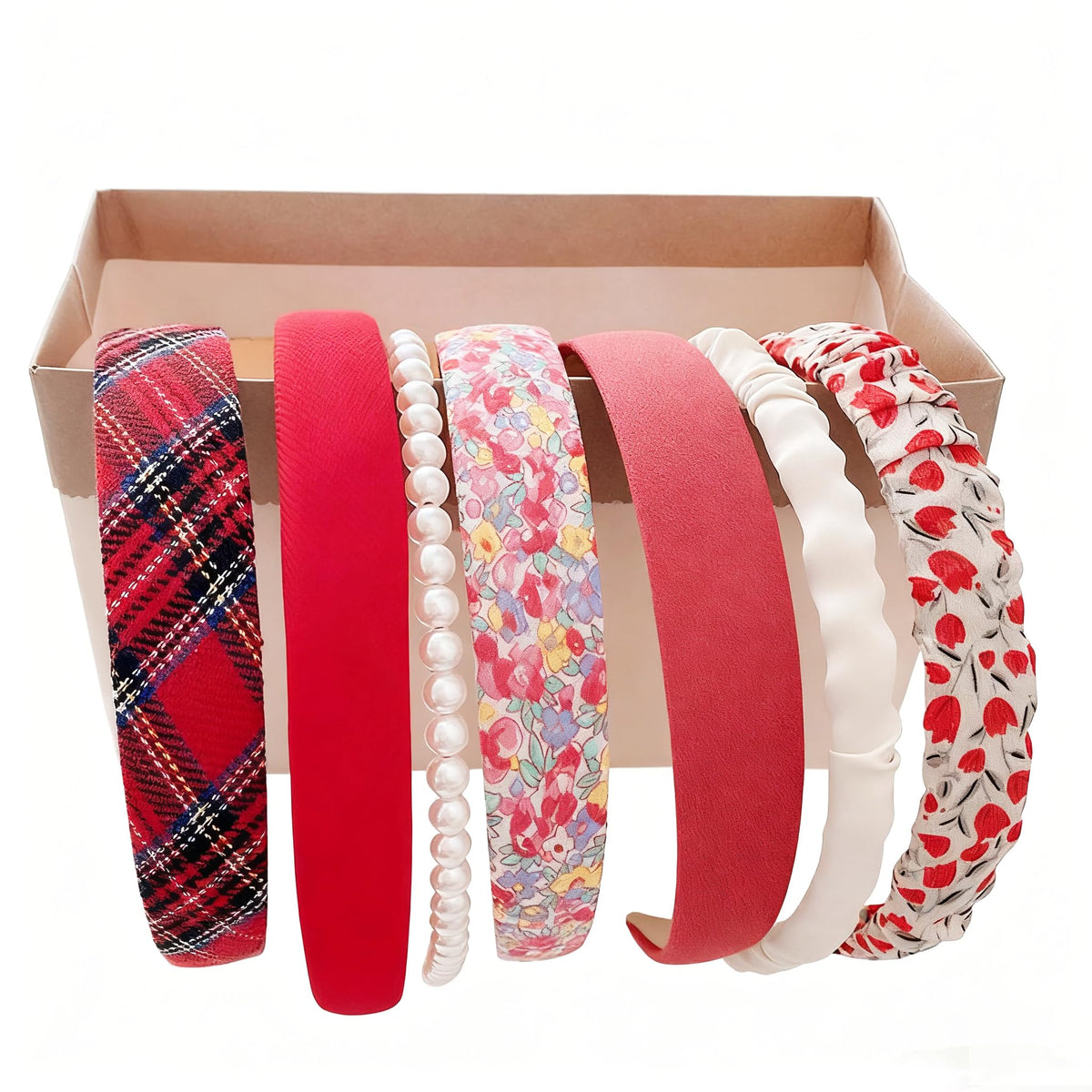 AHONEY 7 Pack Red Headbands assorted styles front view