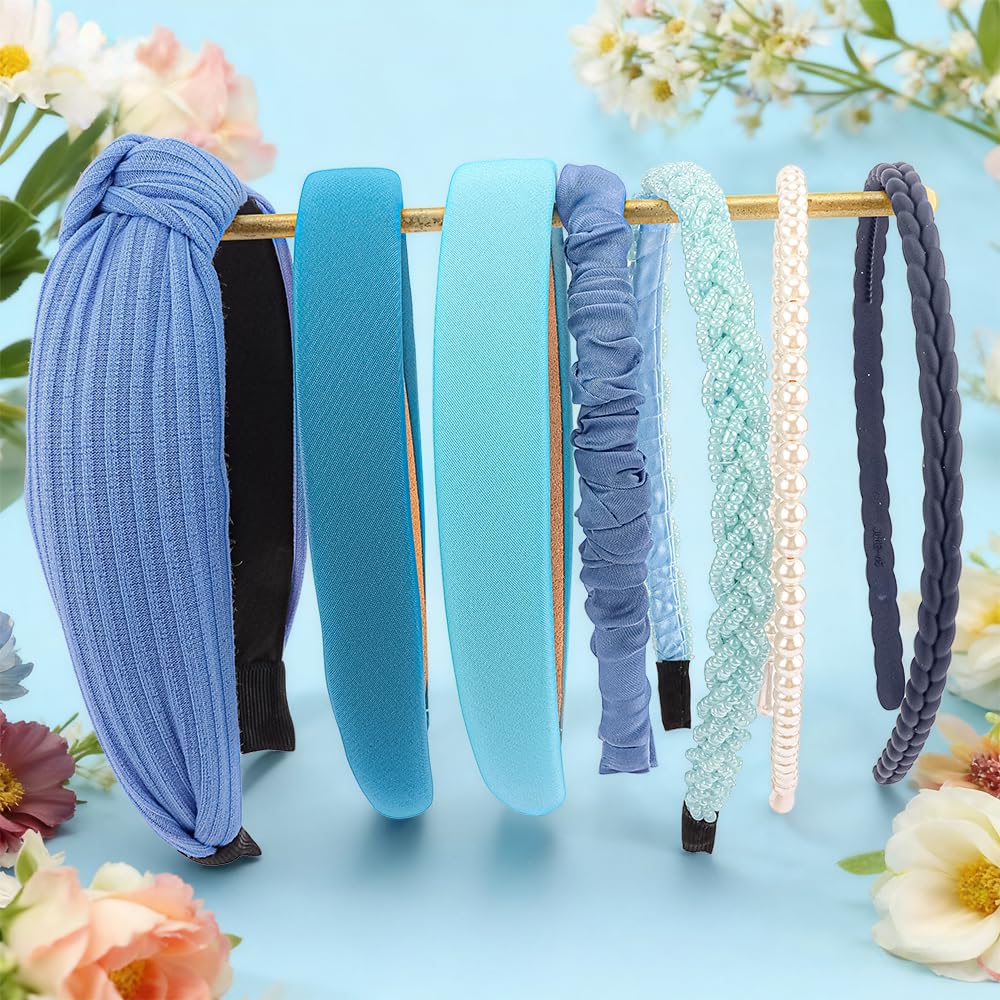 AHONEY blue headbands displayed on a table