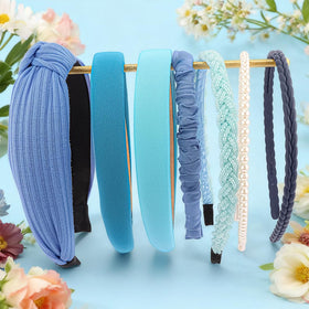 AHONEY blue headbands displayed on a table