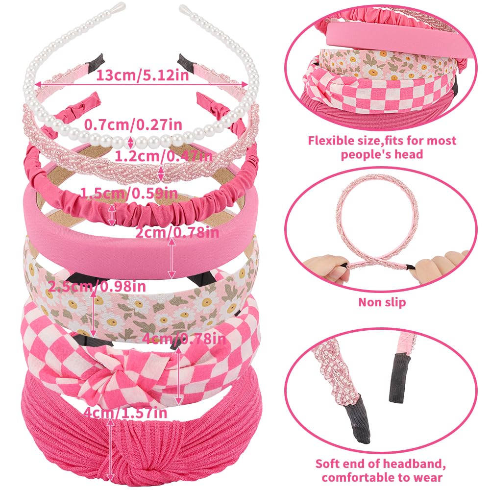 AHONEY pearl headband in hot pink on a model