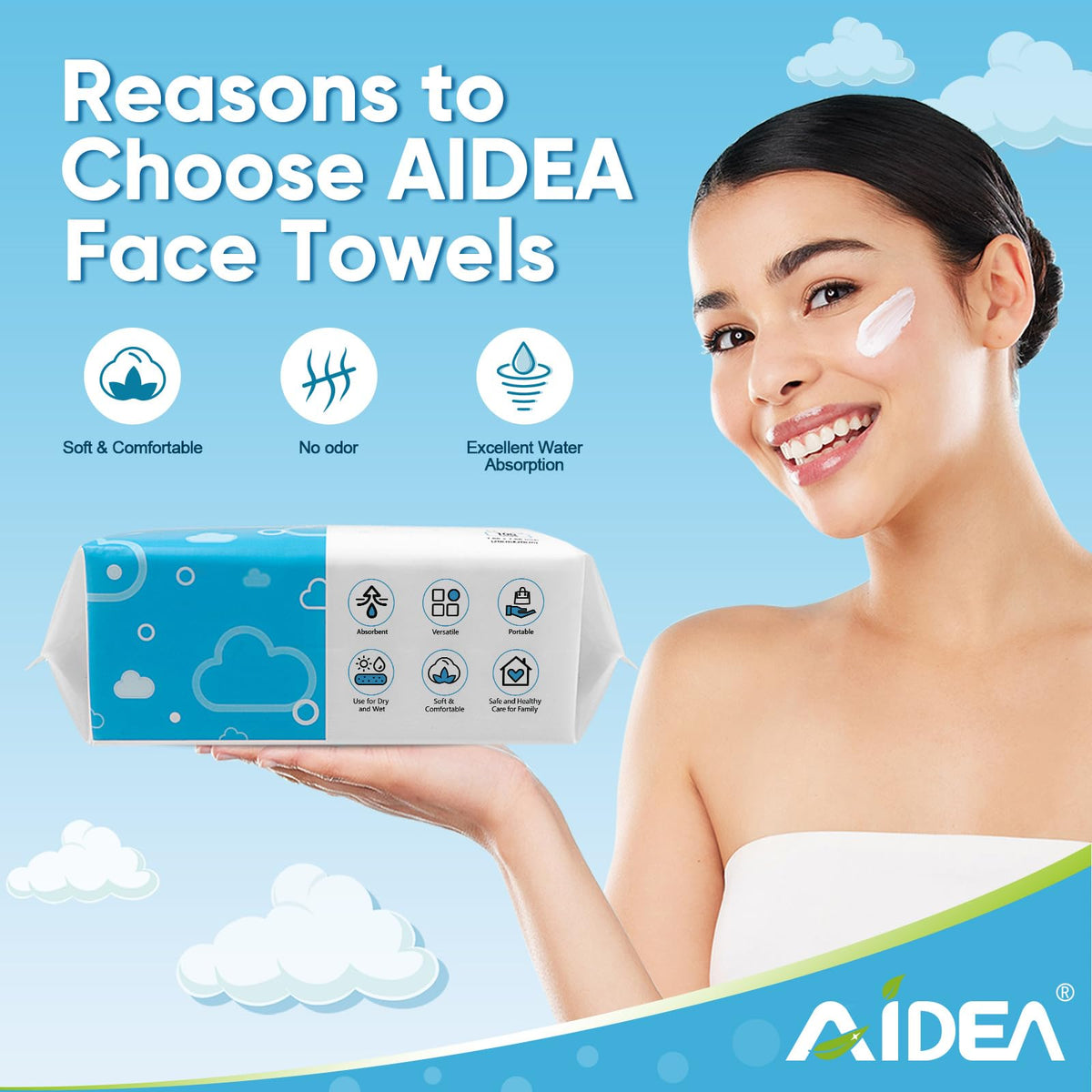 AIDEA face towels stacked for storage