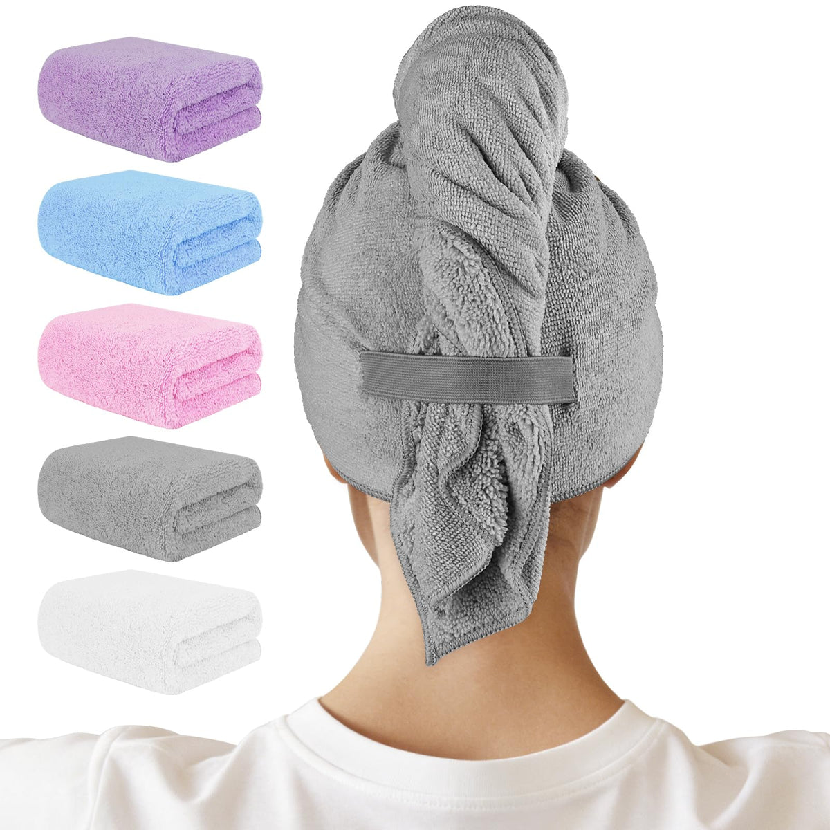 AIDEA Hair Towel Wrap 5 Pack in assorted colours, front view
