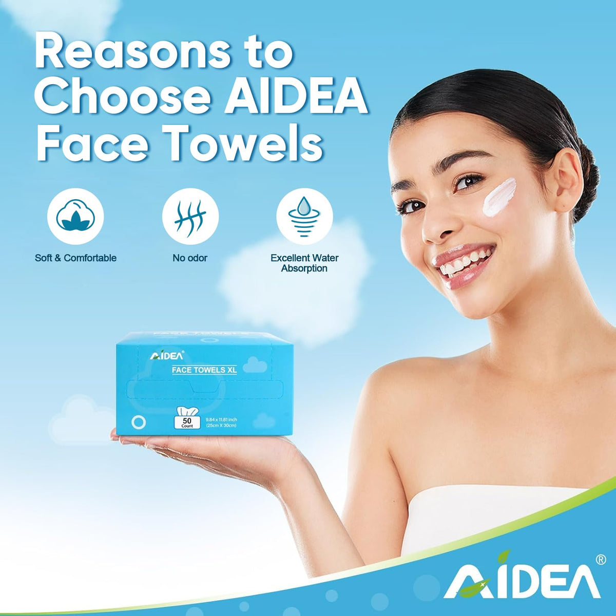 AIDEA XL Face Towels 100ct stacked towels showing texture