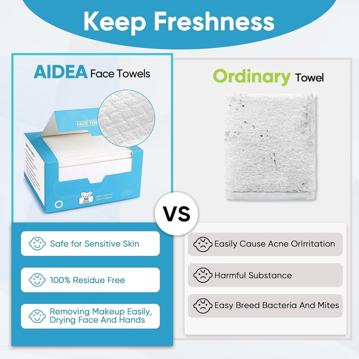 AIDEA XL Face Towels stacked on a table