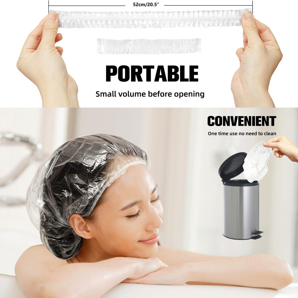 AIDIQIU shower cap stretched to show size and elasticity