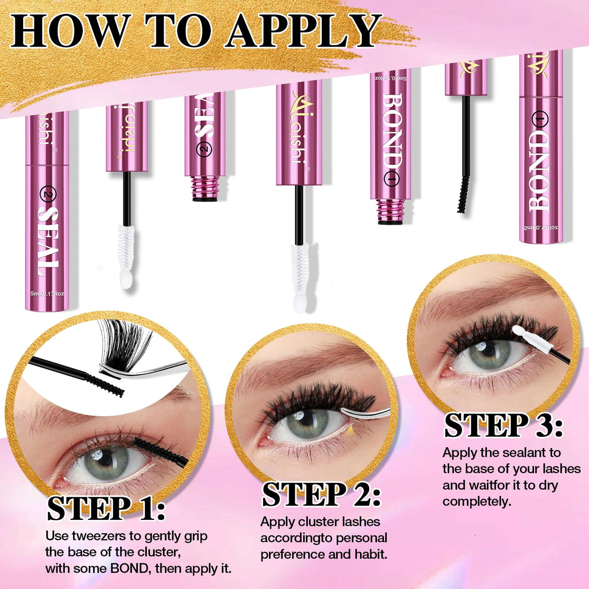 AILAISHI Lash Clusters Glue in use on eyelashes