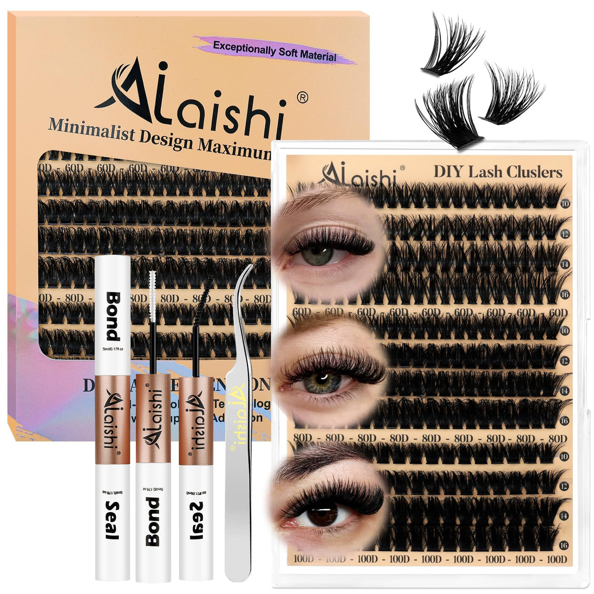 AILAISHI Lash Clusters Kit with 224 fluffy D-curl lashes