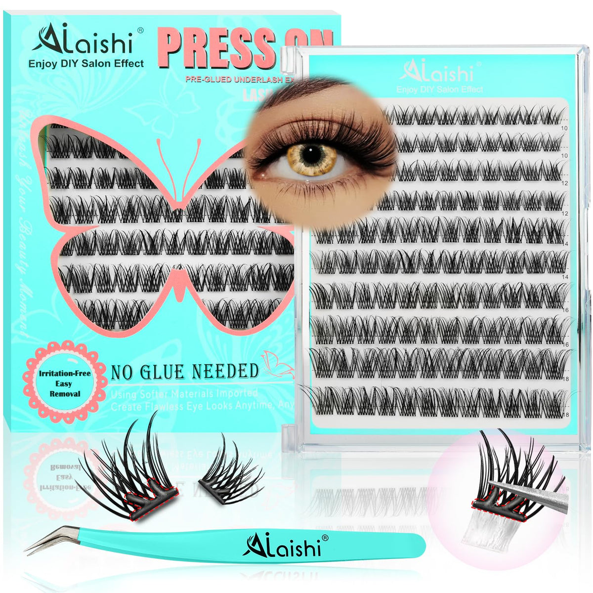 AILAISHI self adhesive eyelashes kit with 120 fluffy clusters