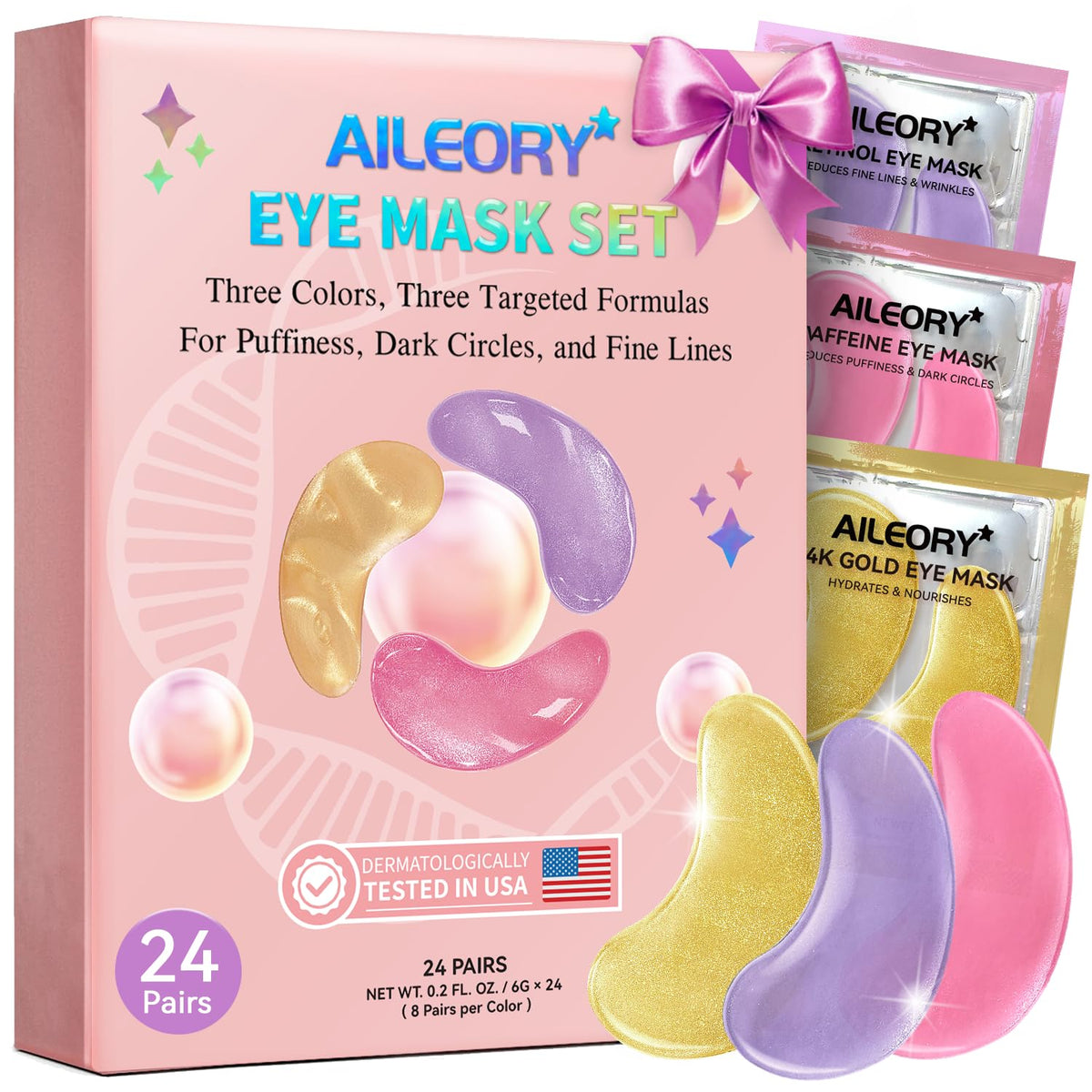 AILEORY Under Eye Patches set with 24 pairs of masks