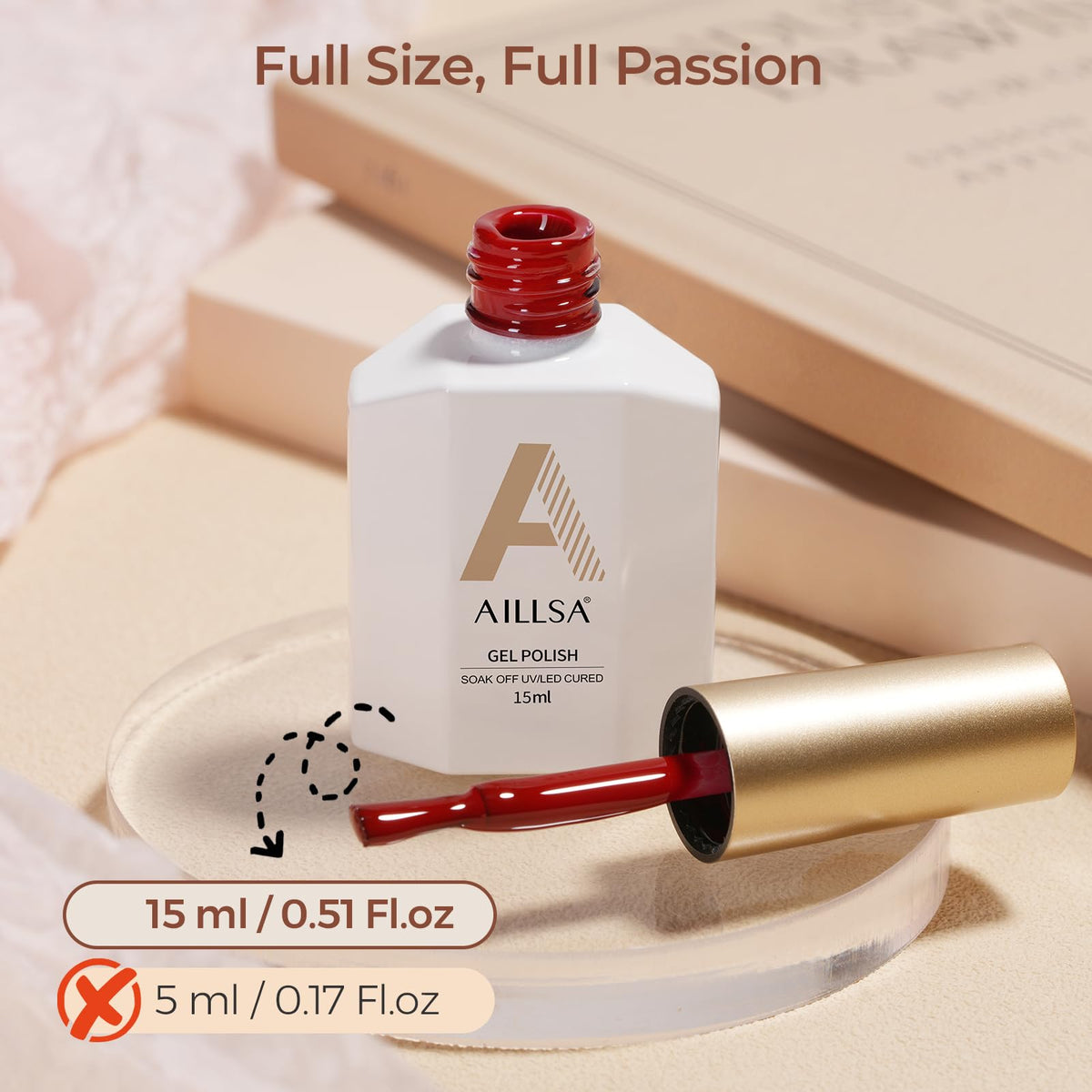AILLSA Cherry Red Gel Nail Polish displayed with Valentine's Day decorations