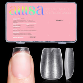 AILLSA Extra Short Coffin Nail Tips clear design front view