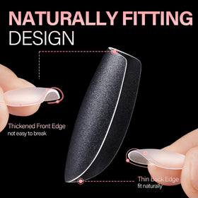 AILLSA Extra Short Coffin Nail Tips displayed in various sizes
