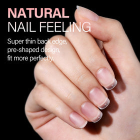 AILLSA Extra Short Square Nail Tips in a hand holding them