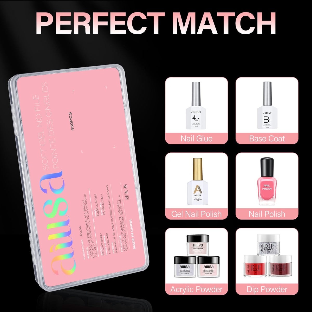 AILLSA Extra Short Square Nail Tips showing adhesive quality
