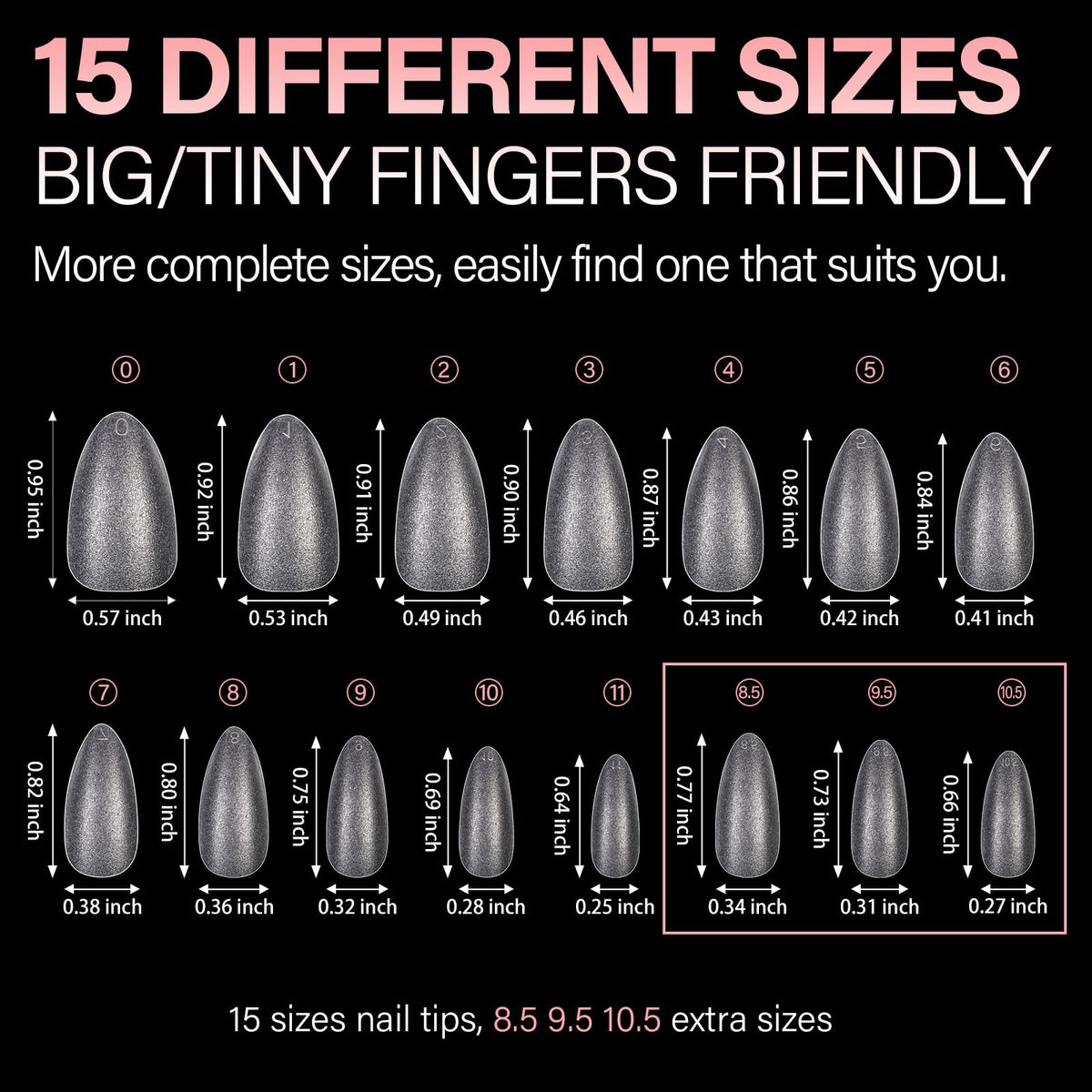 AILLSA Medium Almond Nail Tips showing natural fit on nails