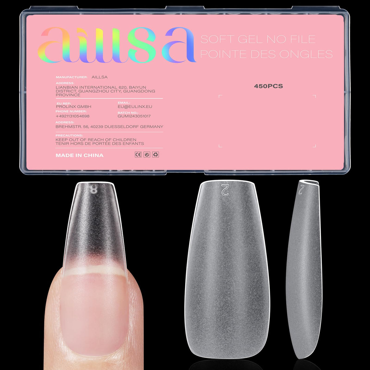 AILLSA Medium Coffin Nail Tips 450PCS front view