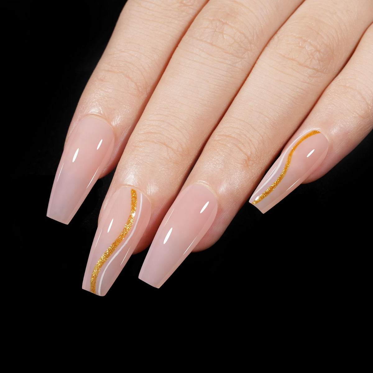 AILLSA Medium Coffin Nail Tips with various nail art designs