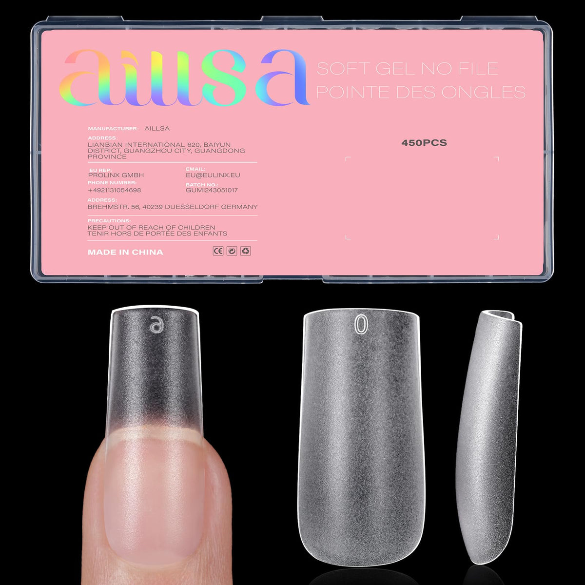 AILLSA Medium Square Nail Tips 450PCS front view