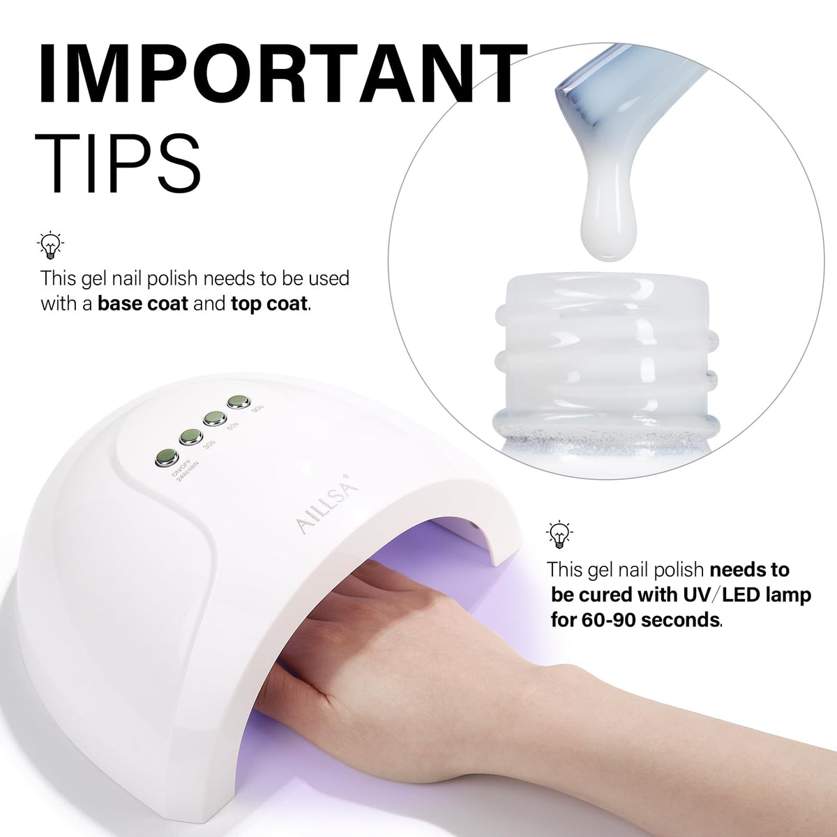 AILLSA Milky White Gel Nail Polish applied on nails with a glossy finish