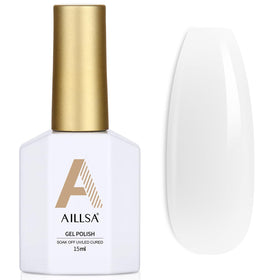 AILLSA Milky White Gel Nail Polish with French nail art design