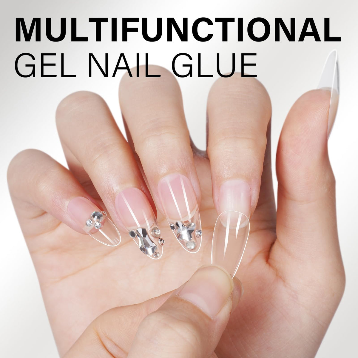 AILLSA Nail Gel Glue showing crystal clear finish