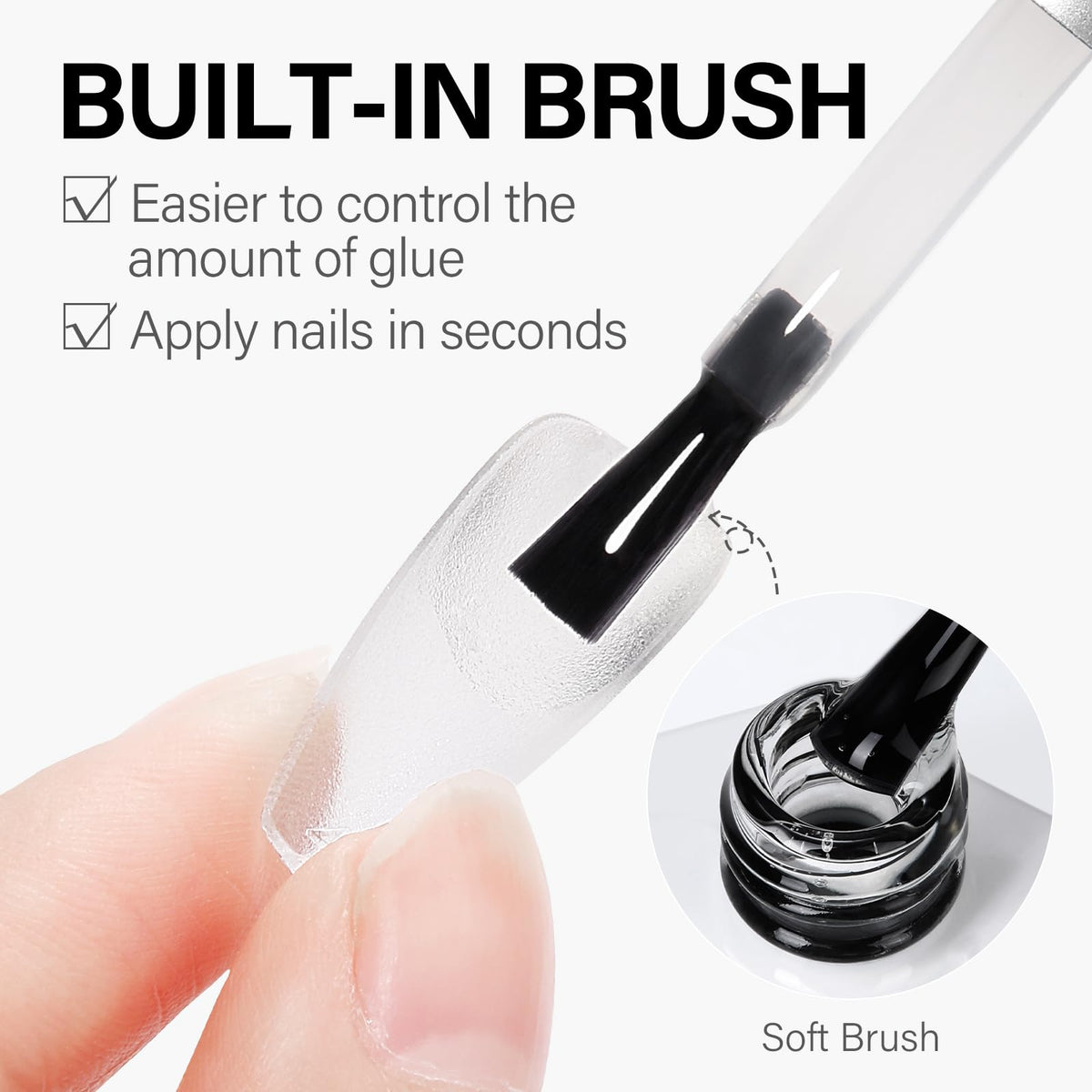 AILLSA nail glue gel applied on clear nail tips
