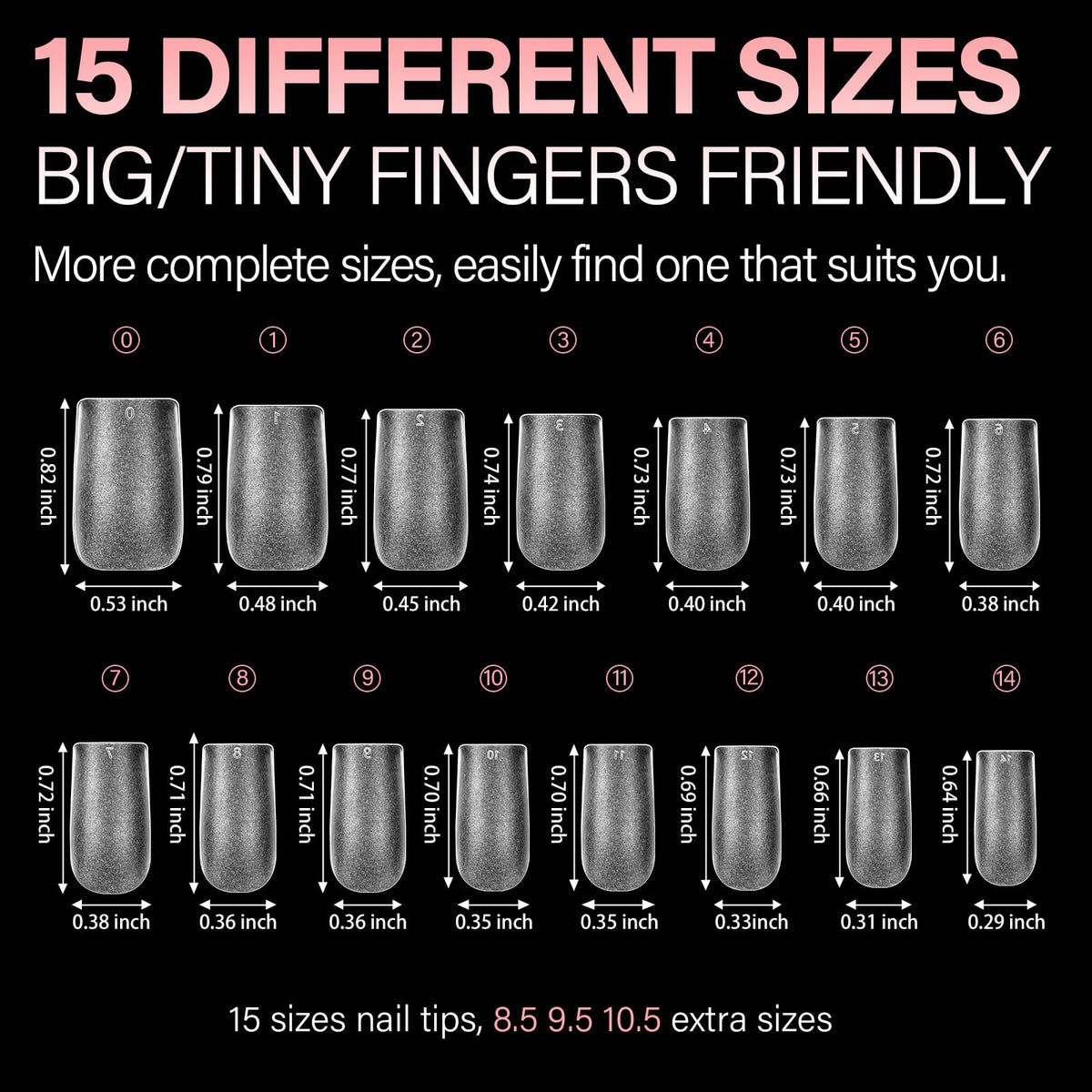 AILLSA nail tips set with 15 different sizes
