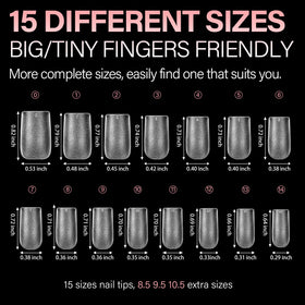 AILLSA nail tips set with 15 different sizes