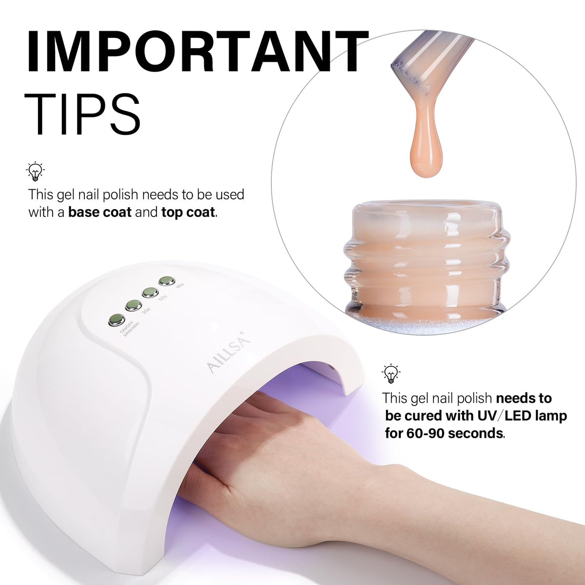 AILLSA Nude Gel Polish Light Milky with nail art tools
