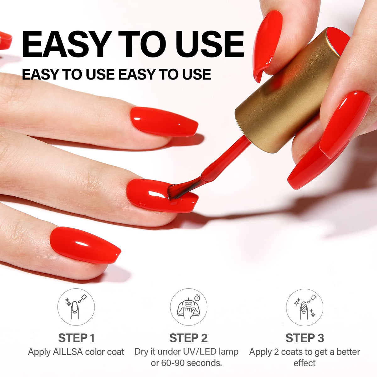 AILLSA Ruby Red Gel Nail Polish applied nails