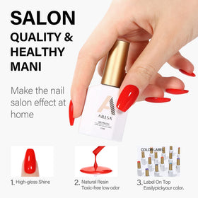 AILLSA Ruby Red Gel Nail Polish on a display table
