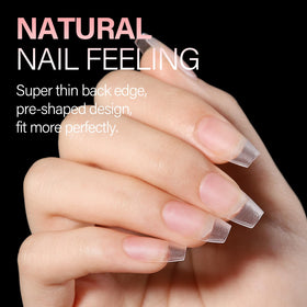AILLSA Short Coffin Nail Tips displayed with nail polish