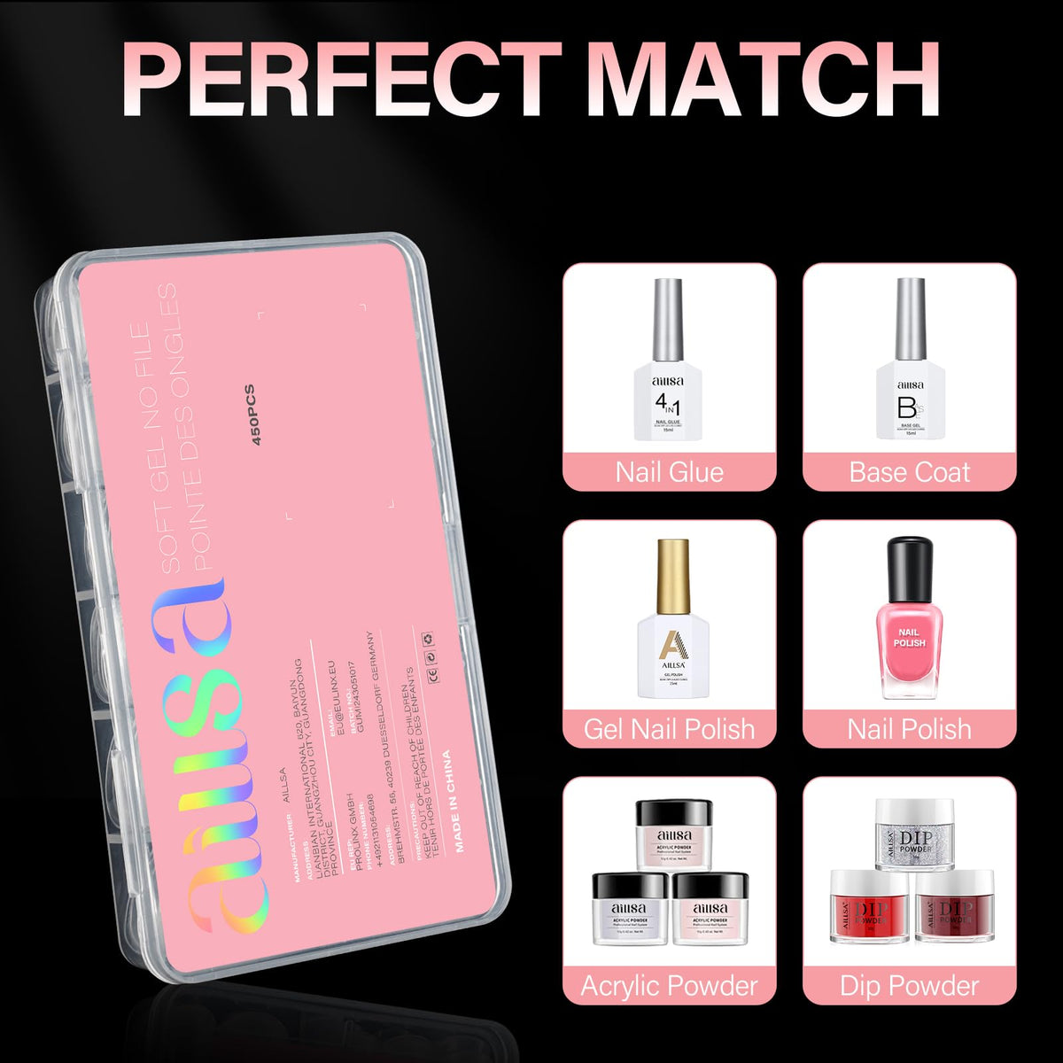AILLSA Short Oval Nail Tips in a DIY nail art setup