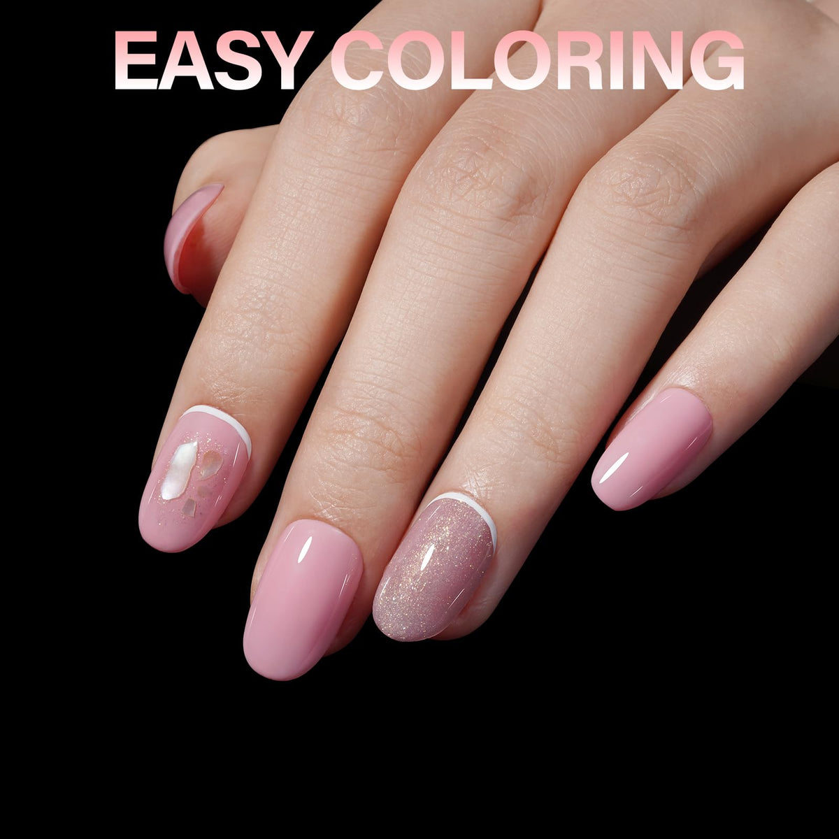 AILLSA Short Oval Nail Tips in a hand with nail art
