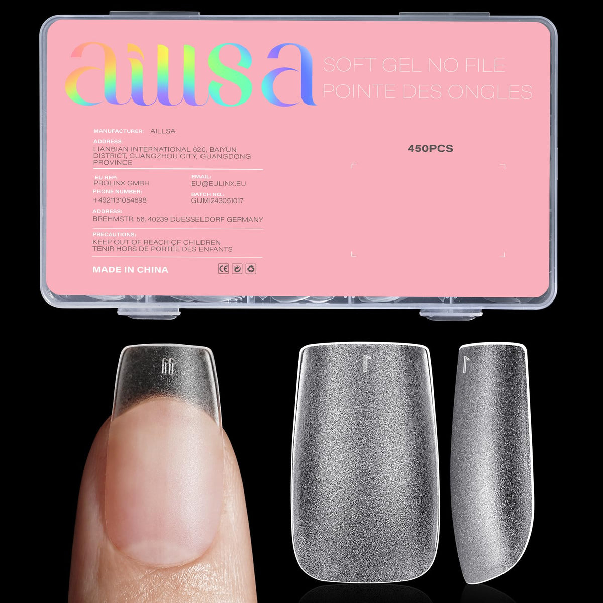 AILLSA Short Square Nail Tips 450PCS front view