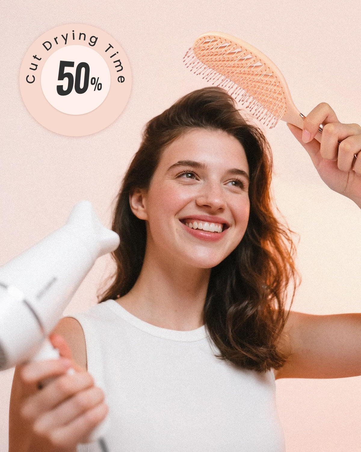 AIMIKE Detangling Brush with hair strands to show detangling effectiveness