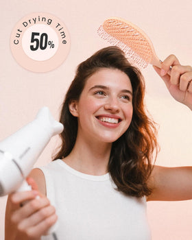 AIMIKE Detangling Brush with hair strands to show detangling effectiveness
