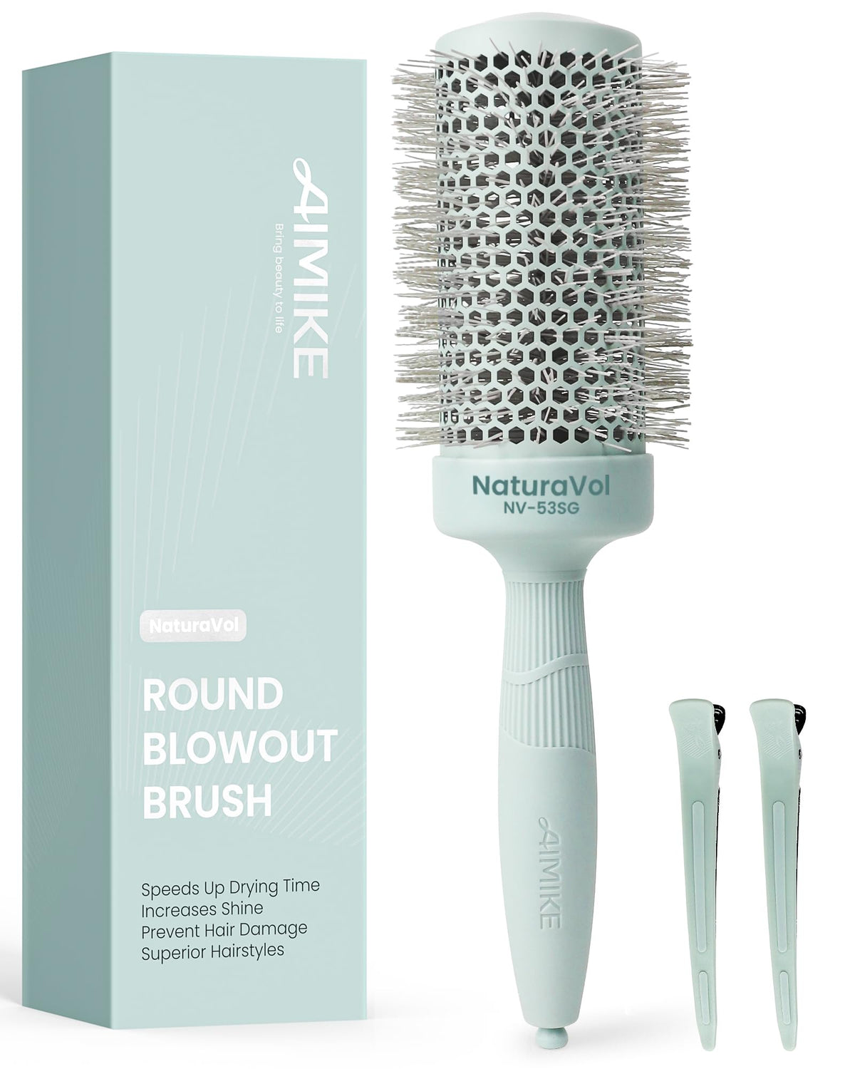 AIMIKE NaturaVol Large Round Brush front view with ergonomic handle
