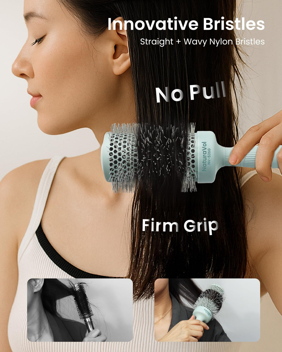 AIMIKE NaturaVol Large Round Brush with sectioning pin and hair clips