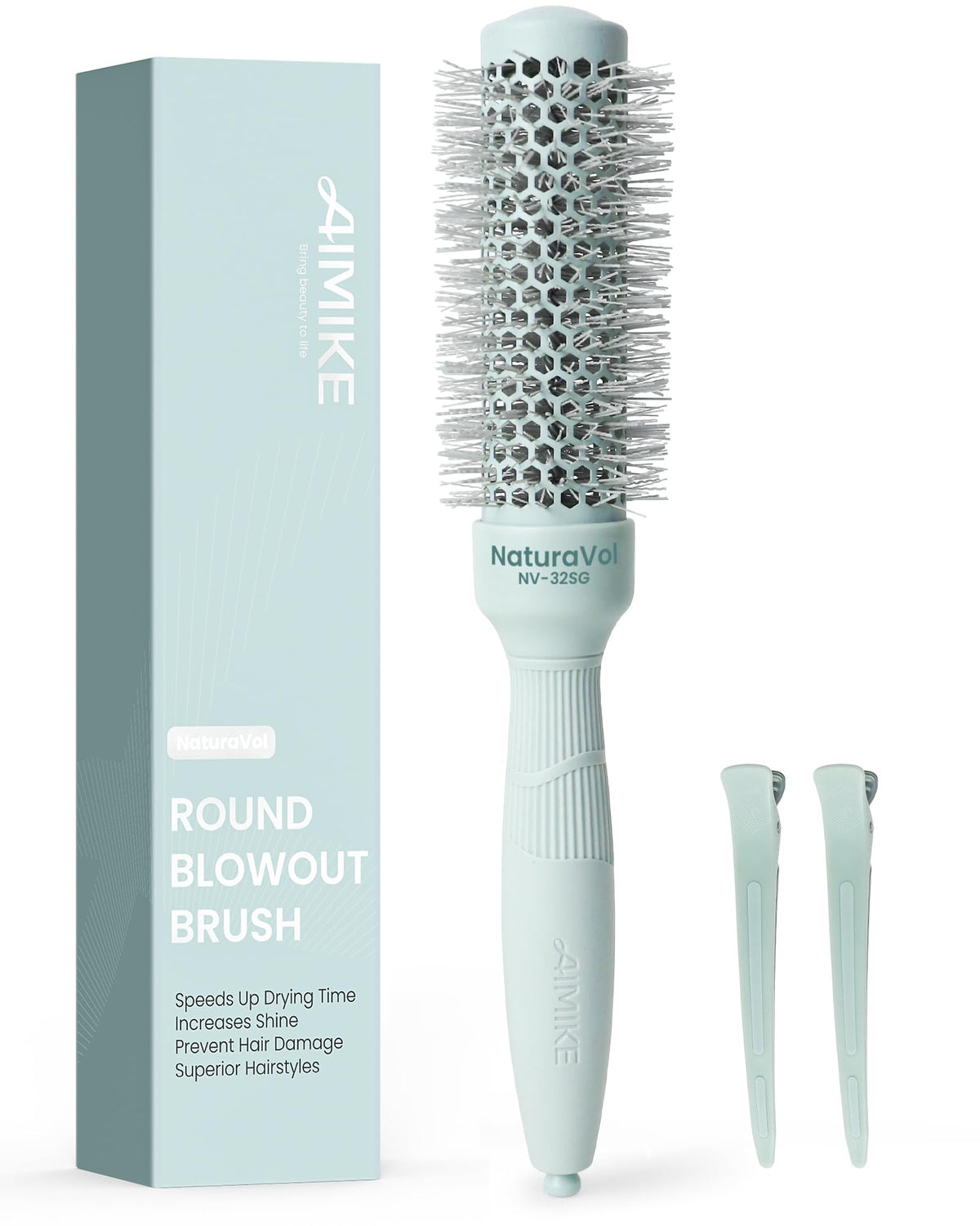 AIMIKE NaturaVol Small Round Brush front view with ergonomic handle