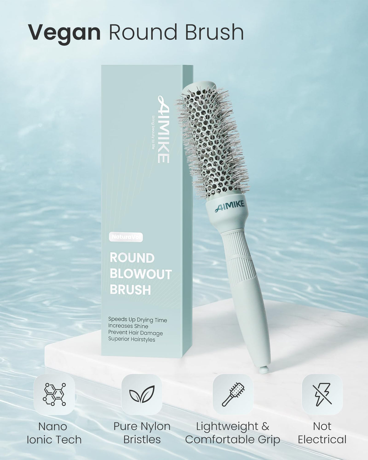 AIMIKE NaturaVol Small Round Brush side view with sectioning pin