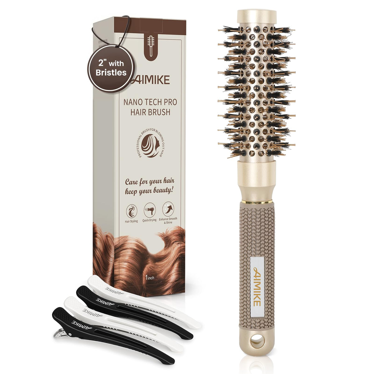 AIMIKE Round Hair Brush front view with 1 inch barrel